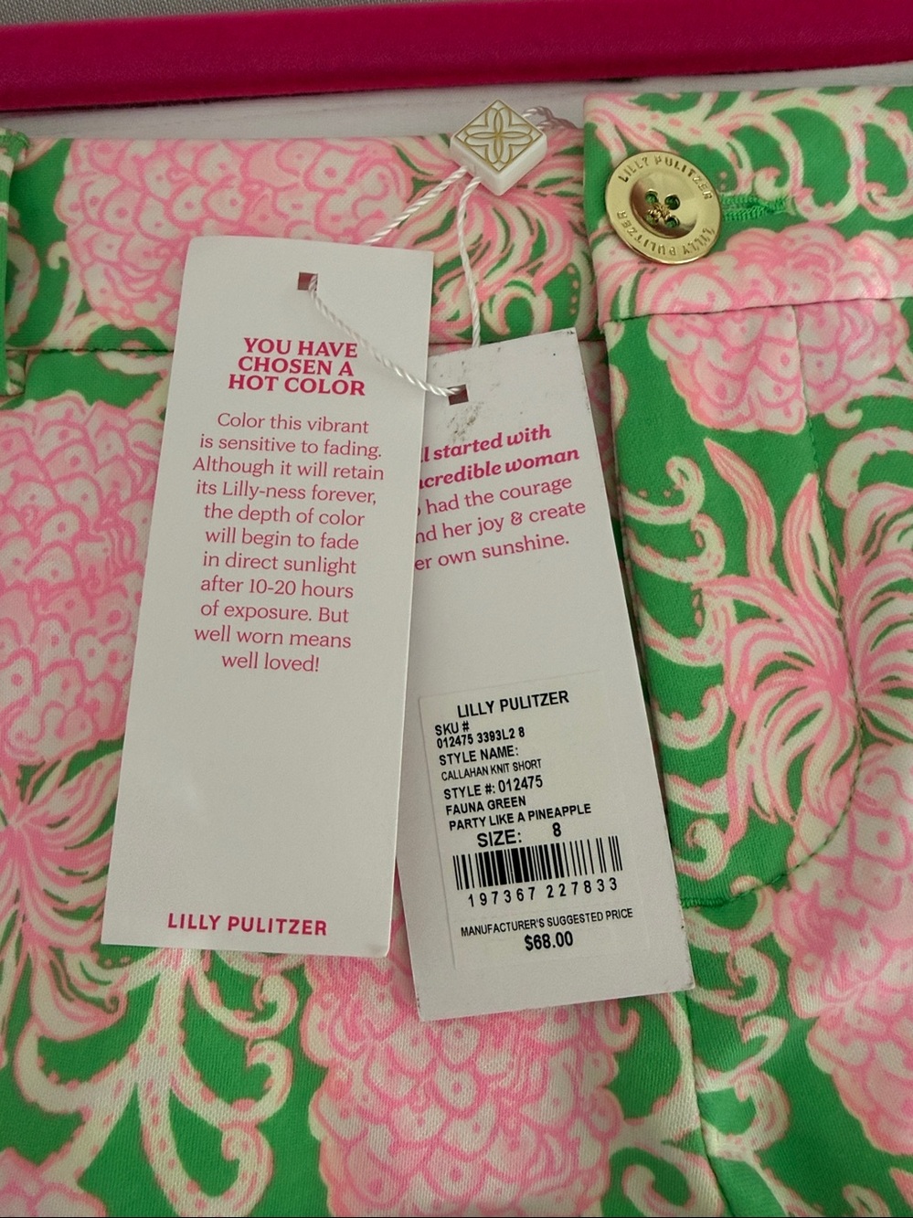 Lilly Pulitzer Callahan Knit Shorts, Fauna Green Party Like A Pineapple, 8. - Picture 10 of 12